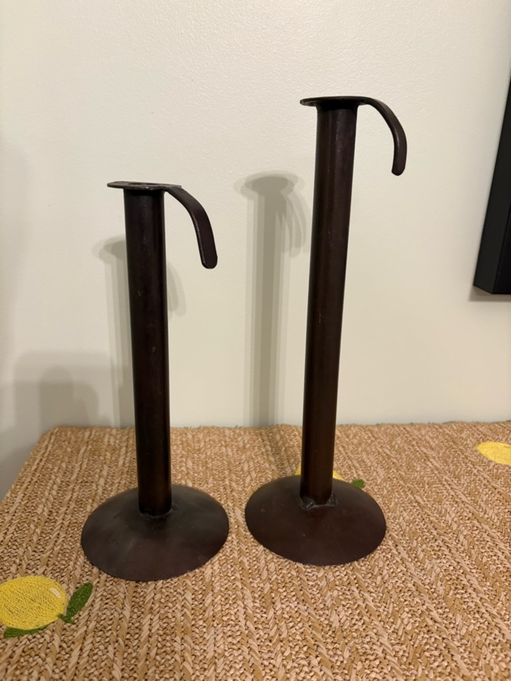 Black Wood Taper Candle Holder Set Rustic Farmhouse Mantle Decor Pair 10in 12in